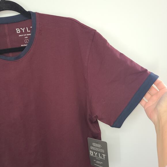BYLT Men Maroon Drop Cut Ringer Lux Shirt Size Large‎ NEW Short Sleeve Casual - Picture 2 of 11